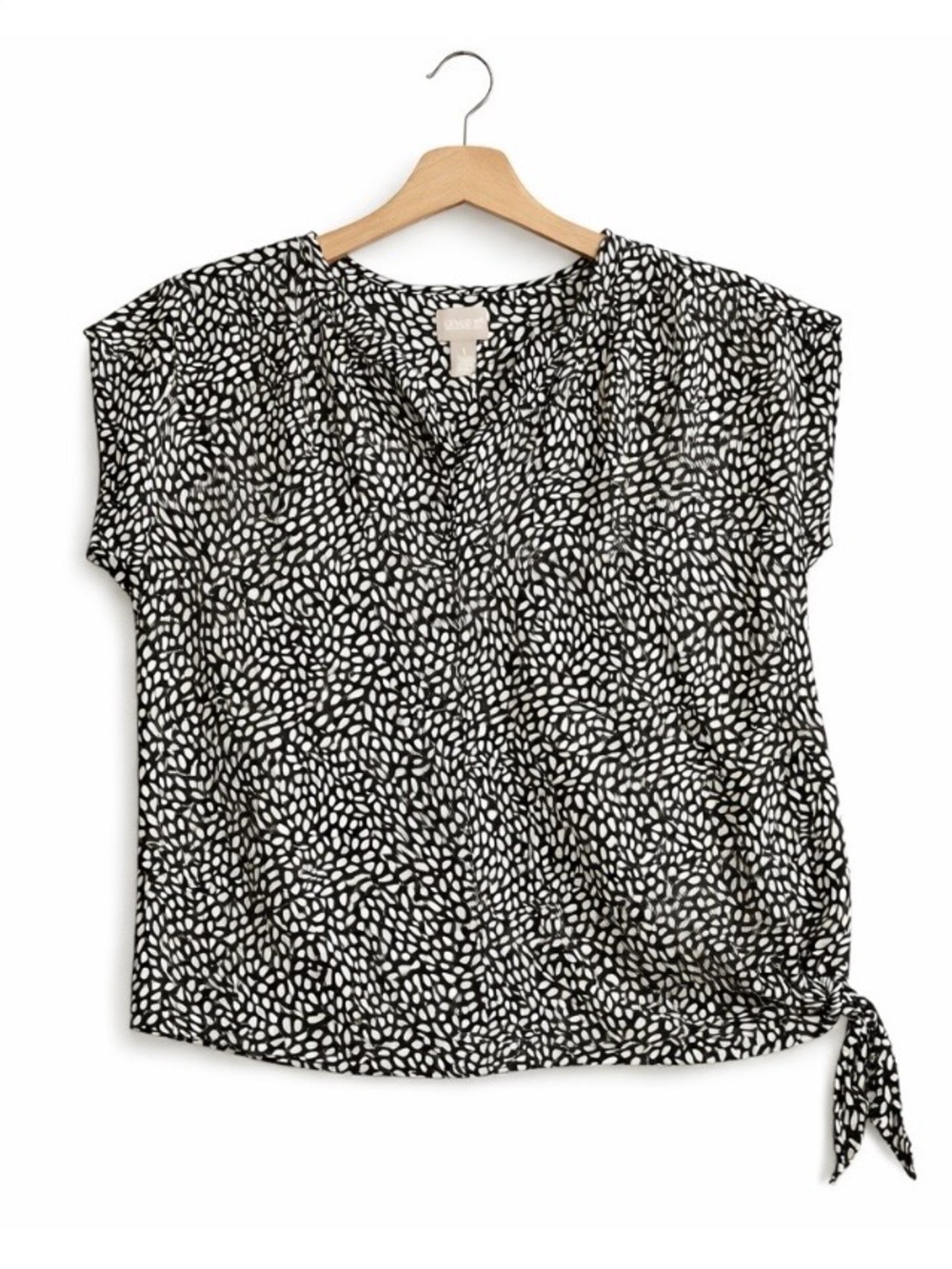 Chico’s Black/White Petals Side Tie Popover Top